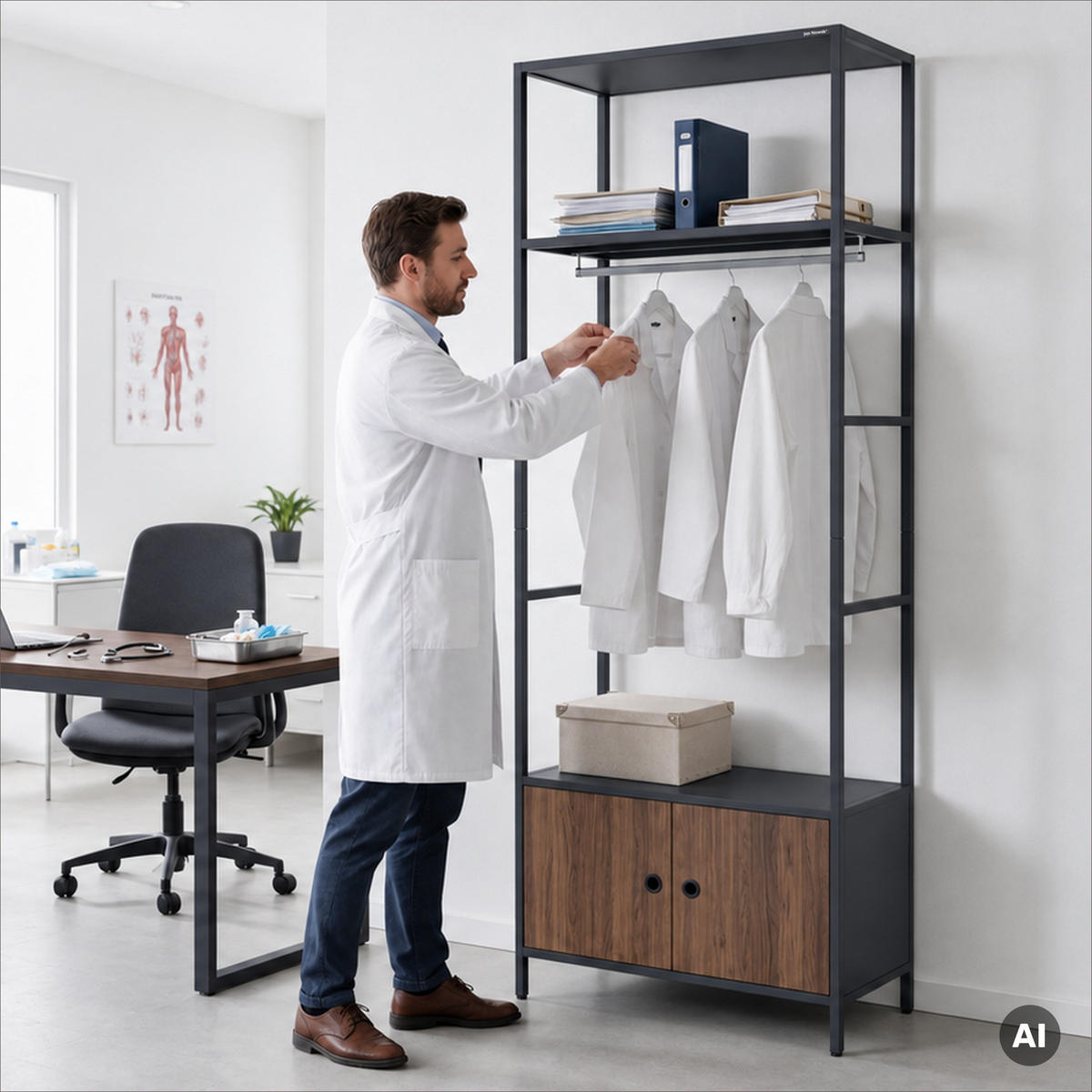 OFFENES Büroregal ARIEL 80 × 220 × 40 cm - Anthrazit/Nussbaumfarben, Metall (80/220/40cm)