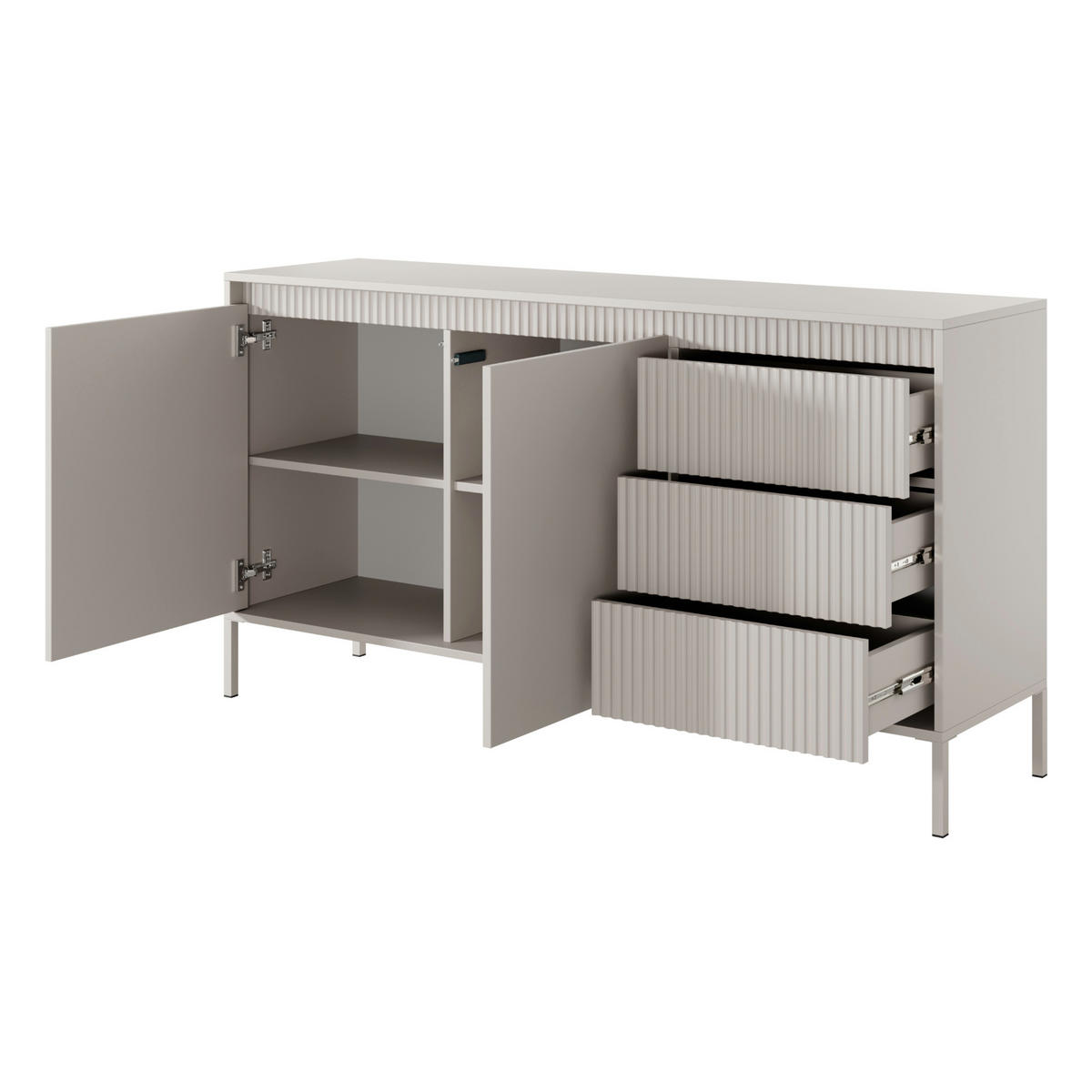 SIDEBOARD SELBU KOM2 Reliefierte Fronten aus MDF-Platte Beige Beige - Beige, Glas/Holzwerkstoff (154/82/40cm) - Komodee