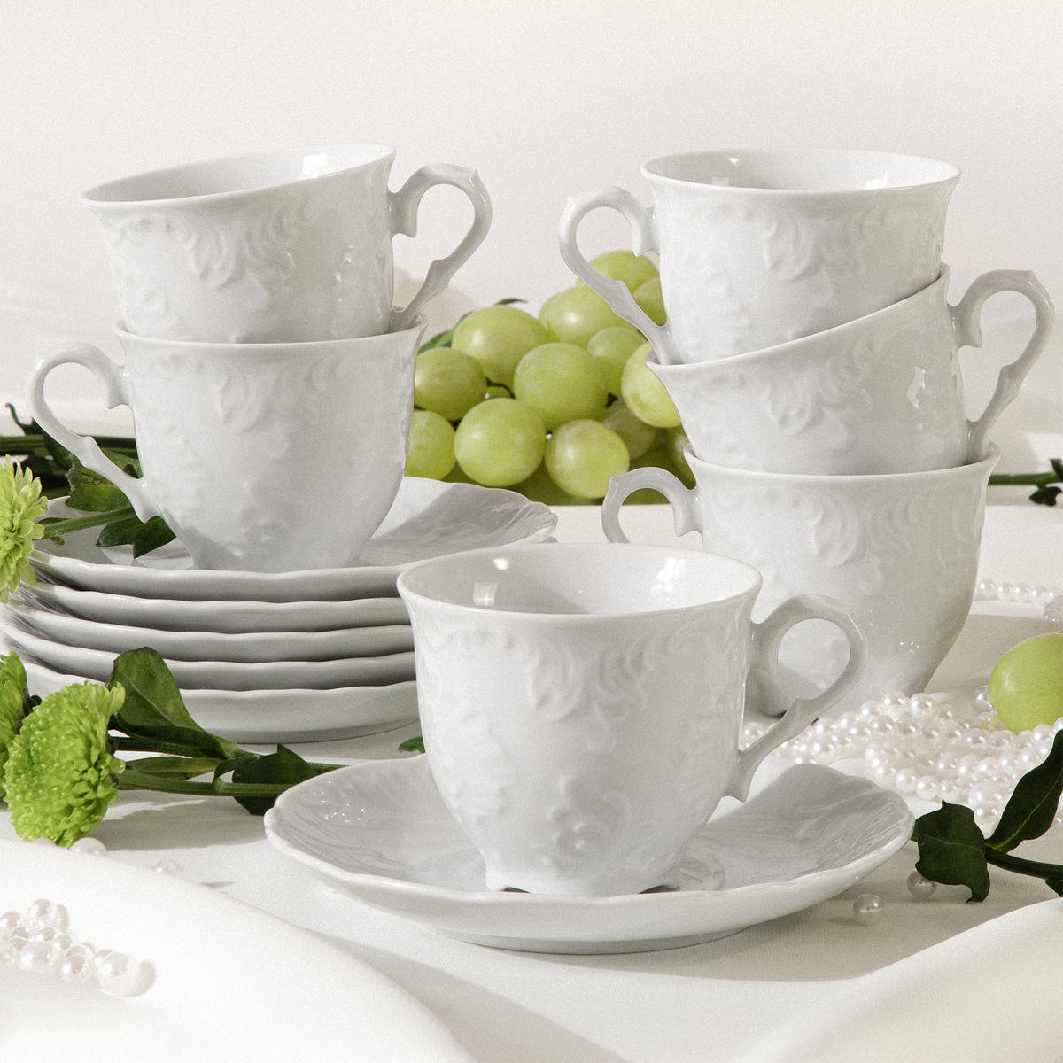 KAFFEETASSEN-SET Cmielow Rococo 6-tlg - Weiß, Keramik (6.5/5/6.5cm) - KONSIMO®