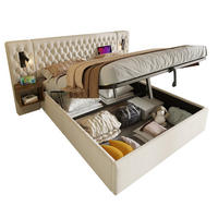 POLSTERBETT 160/200 cm aus Samt mit 2 Nachttischen, Leselicht, USB/Type-C, Bettkasten und Matratze, Beige - Beige, Textil (160/200cm) - Redom