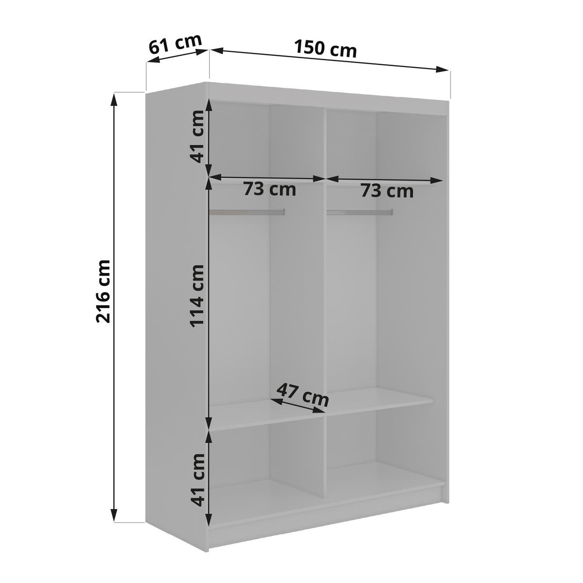 SCHWEBETÜRENSCHRANK mit Lamellen und Spiegel DIANA - 150 - Warmia Walnuss und Schwarz - Walnussfarben/Schwarz, Holzwerkstoff/Metall (150/216/61cm) - MKS