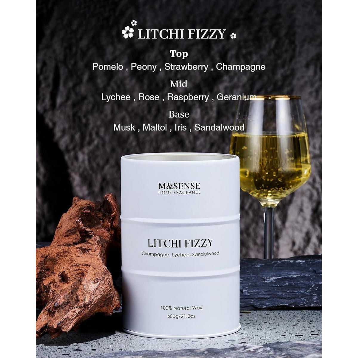 DUFTKERZE Litchi Fizzy 600g Sojawachs 130 Stunden Brenndauer - Weiß, Paraffin (15cm)