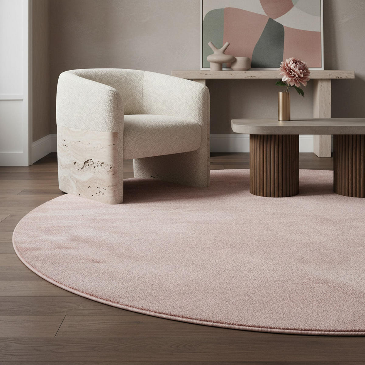 TEPPICH Kurzflor Uni-Farbe Microfaser Antirutsch Wohnzimmer waschbar Rosa Rund 200x200 - Rosa, Textil (200/200cm) - KADIMA DESIGN