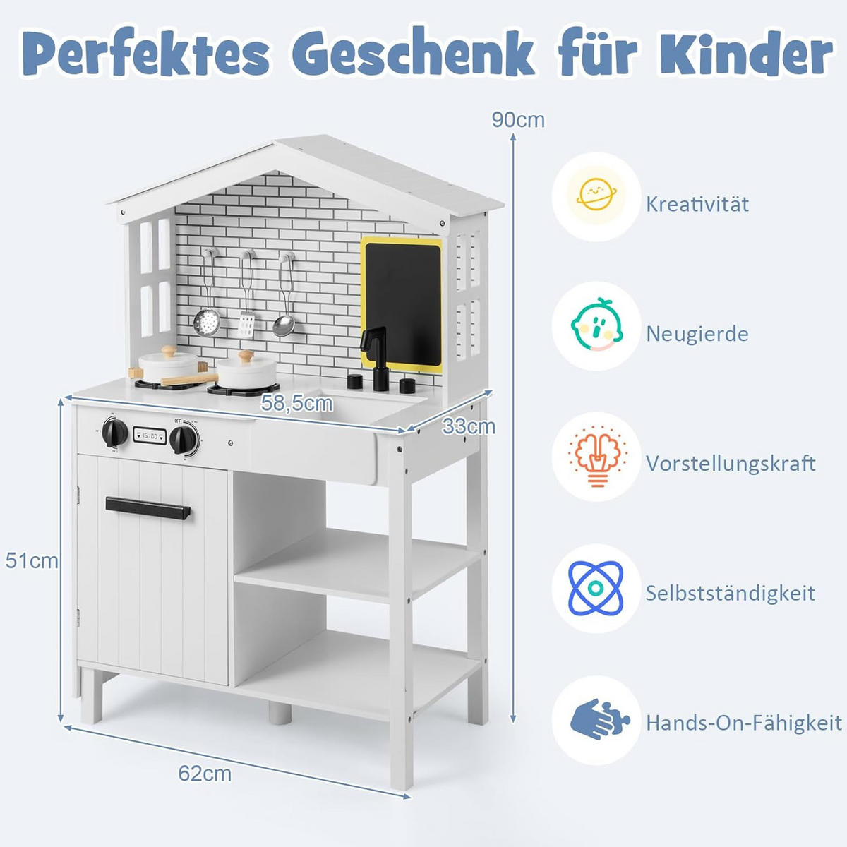 SPIELZEUGKÜCHE Weiß - Weiß, Holz (62/90/33cm) - COSTWAY