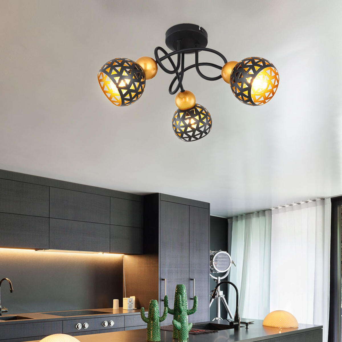 DECKENLEUCHTE Metall Schwarz Gemustert - Schwarz, Metall (39/39/20cm) - Globo Lighting