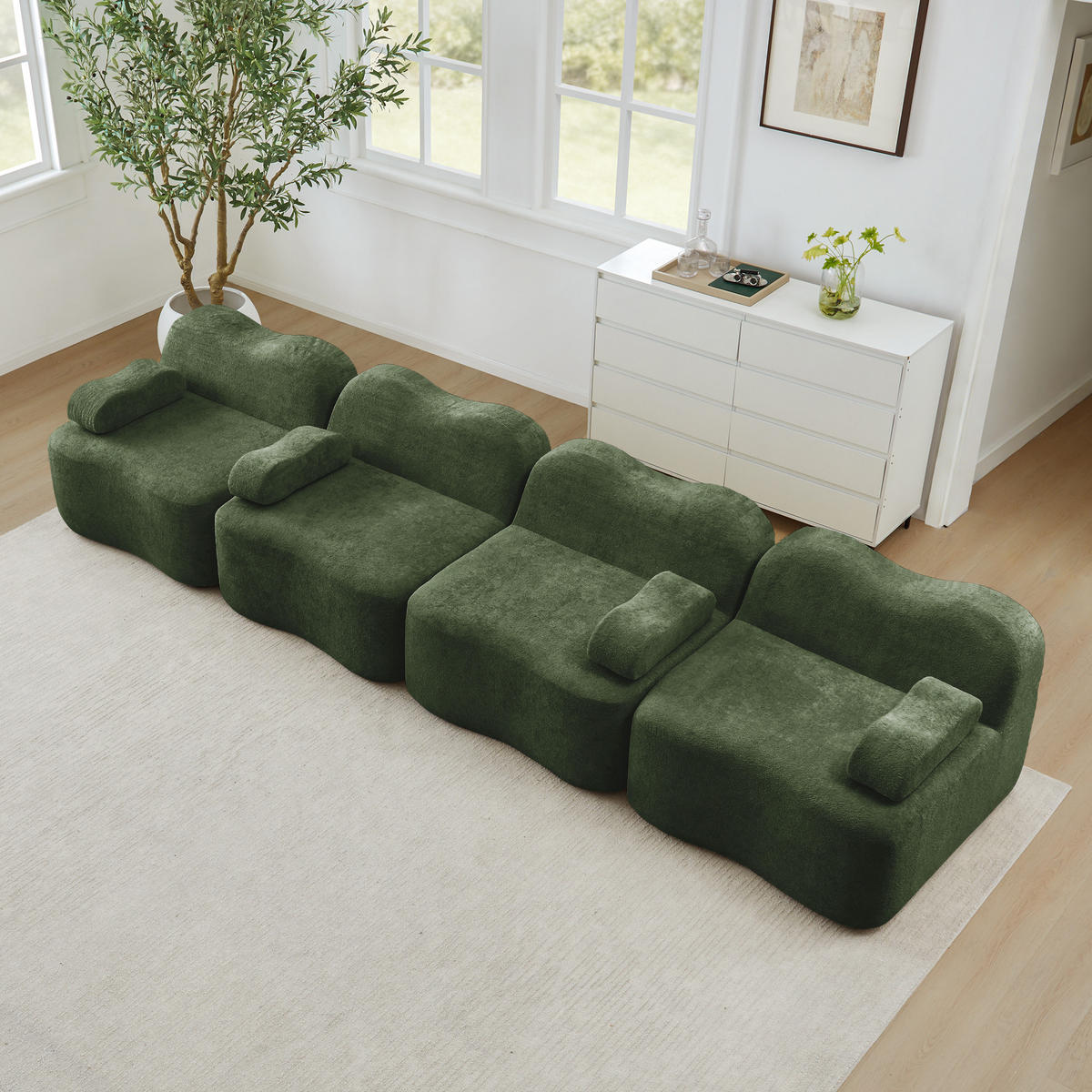 4-SITZER SOFA Samt Grün mit Hocker - Grün, Textil (384/70/98cm) - WISHDOR