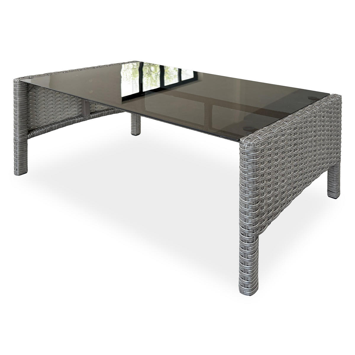 GARTENSET Montero Sofa, 2 Sessel und Tisch mit gehärtetem Glas, Metall+Technorattan - Dunkelgrau/Grau, Metall - Beautysofa