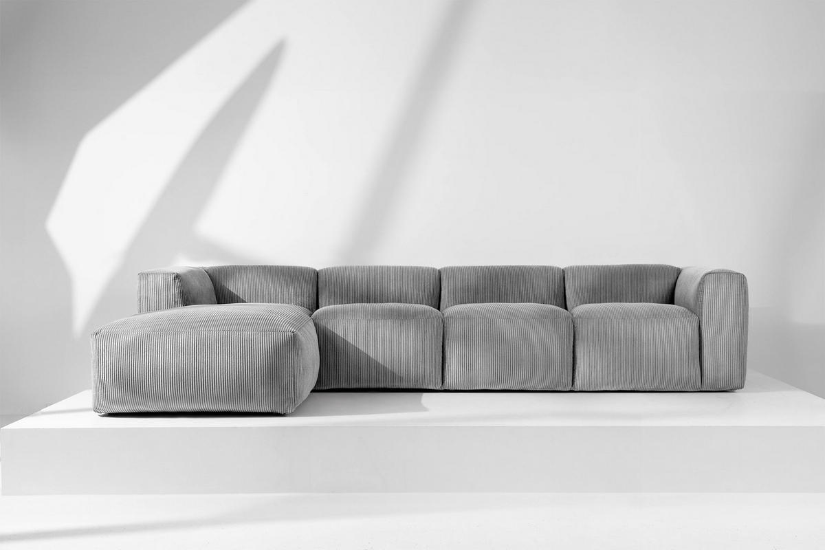 ECKMODULSOFA-LINKS BUFFO 6-Sitzer mit extrem weicher Sitzfläche, Kordstoff, hellgrau - Hellgrau, Textil (377/180cm) - KONSIMO®