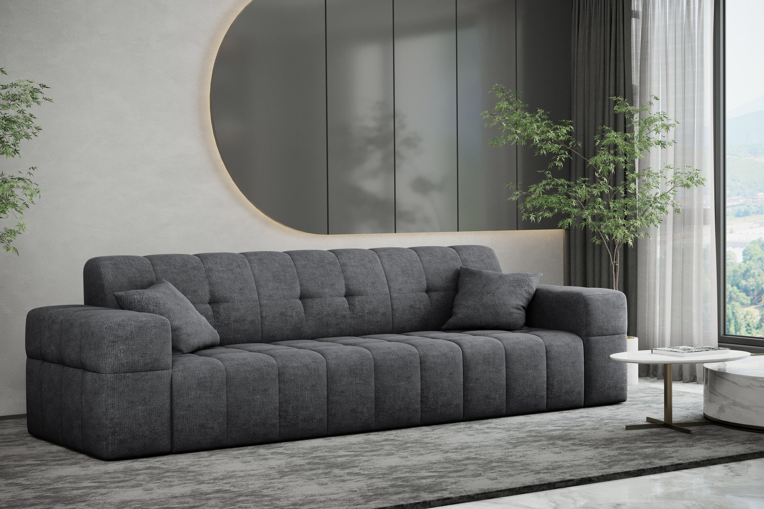 SOFA 3 Sitzer NIMES Stoff Perfect Harmony Dunkelgrau - Dunkelgrau, Holz (245/82/92cm) - Kaiser Möbel