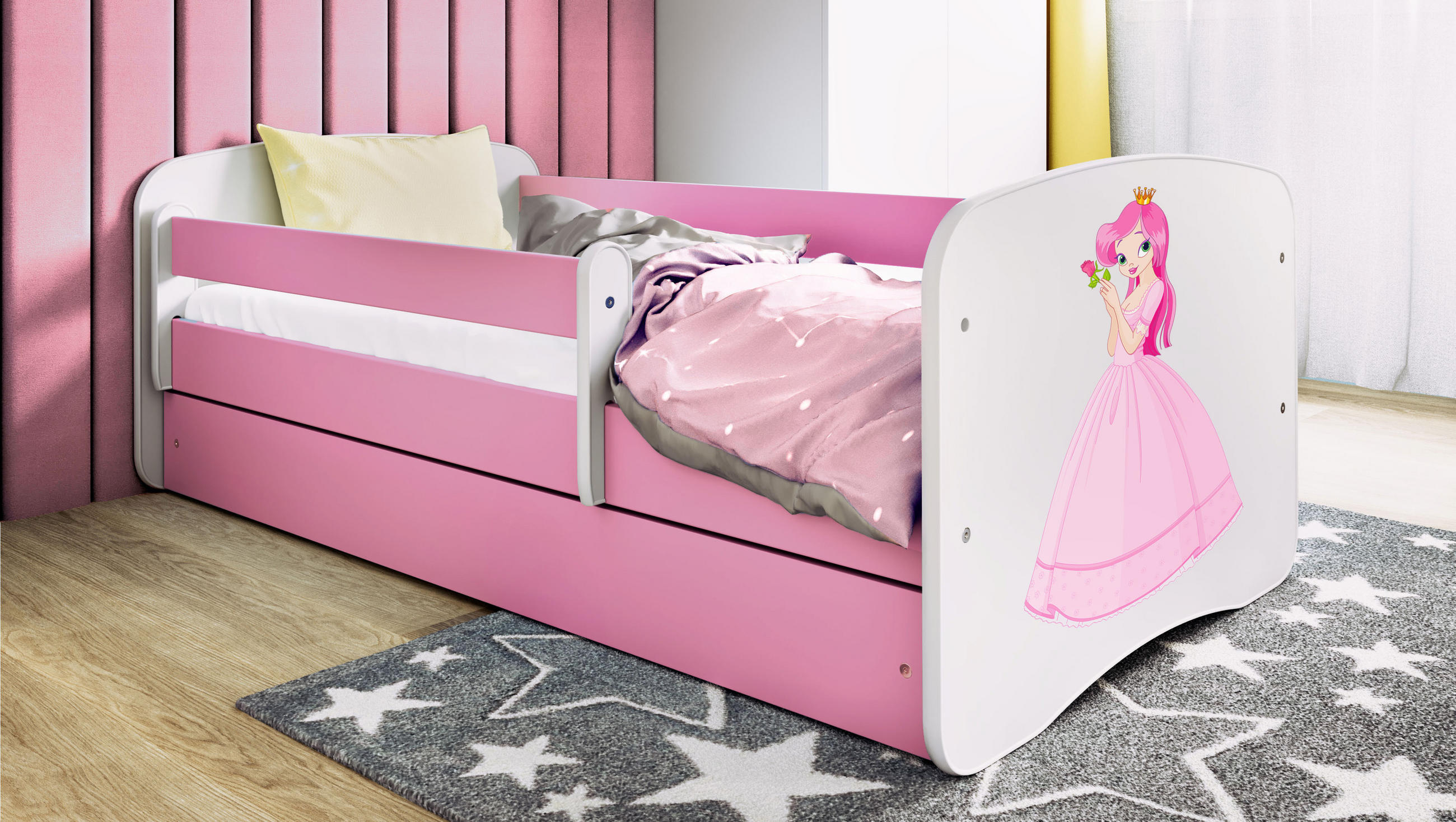 KINDERBETT Prinzessin mit Schublade 180/80 90/61/184 - Rosa, Holzwerkstoff (80/180cm) - RAUMHIRSCH FURNITURE