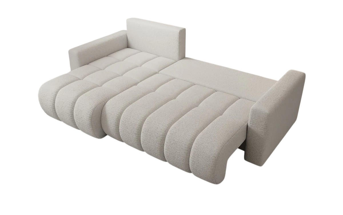 ECKSOFA GERRO Schlaffunktion Bettkasten Universal Boucle Weiß - Weiß, Textil (237/142cm) - Luxkor24