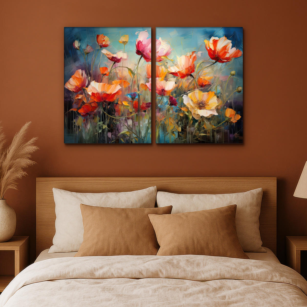 LEINWANDBILD 2er Set Blumen - Bunt - Abstrakt 100x70 cm - Blaugrau, Textil (100/70cm) - MuchoWow
