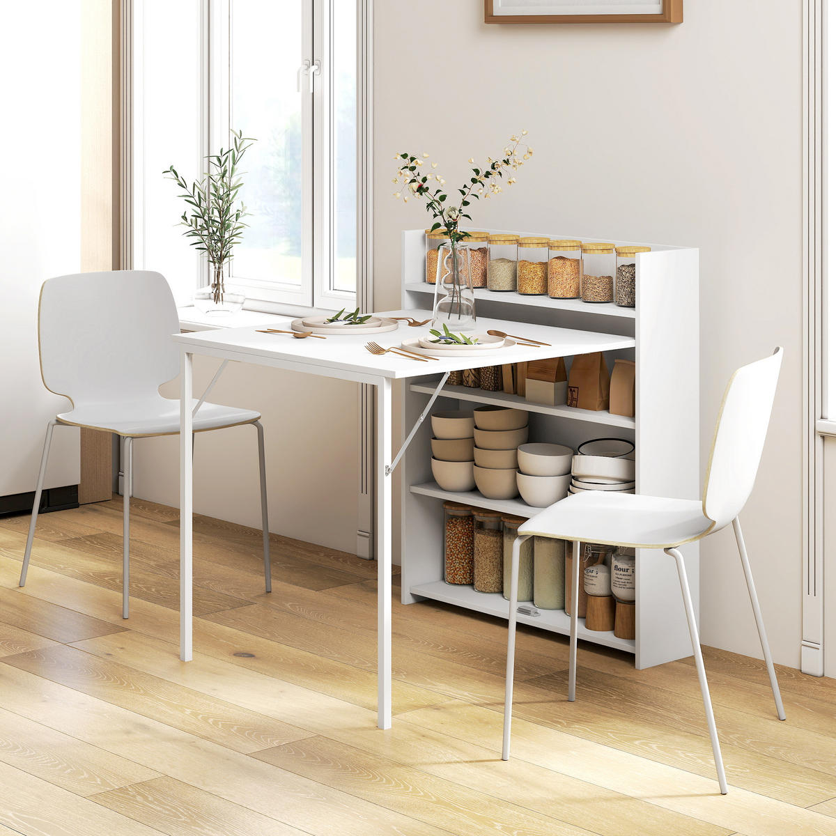 ESSTISCH, Klappbar Küchentisch, 80 x 90 x 93 cm, Weiß - Weiß, Holzwerkstoff/Kunststoff (91/78.5/93cm) - HOMCOM