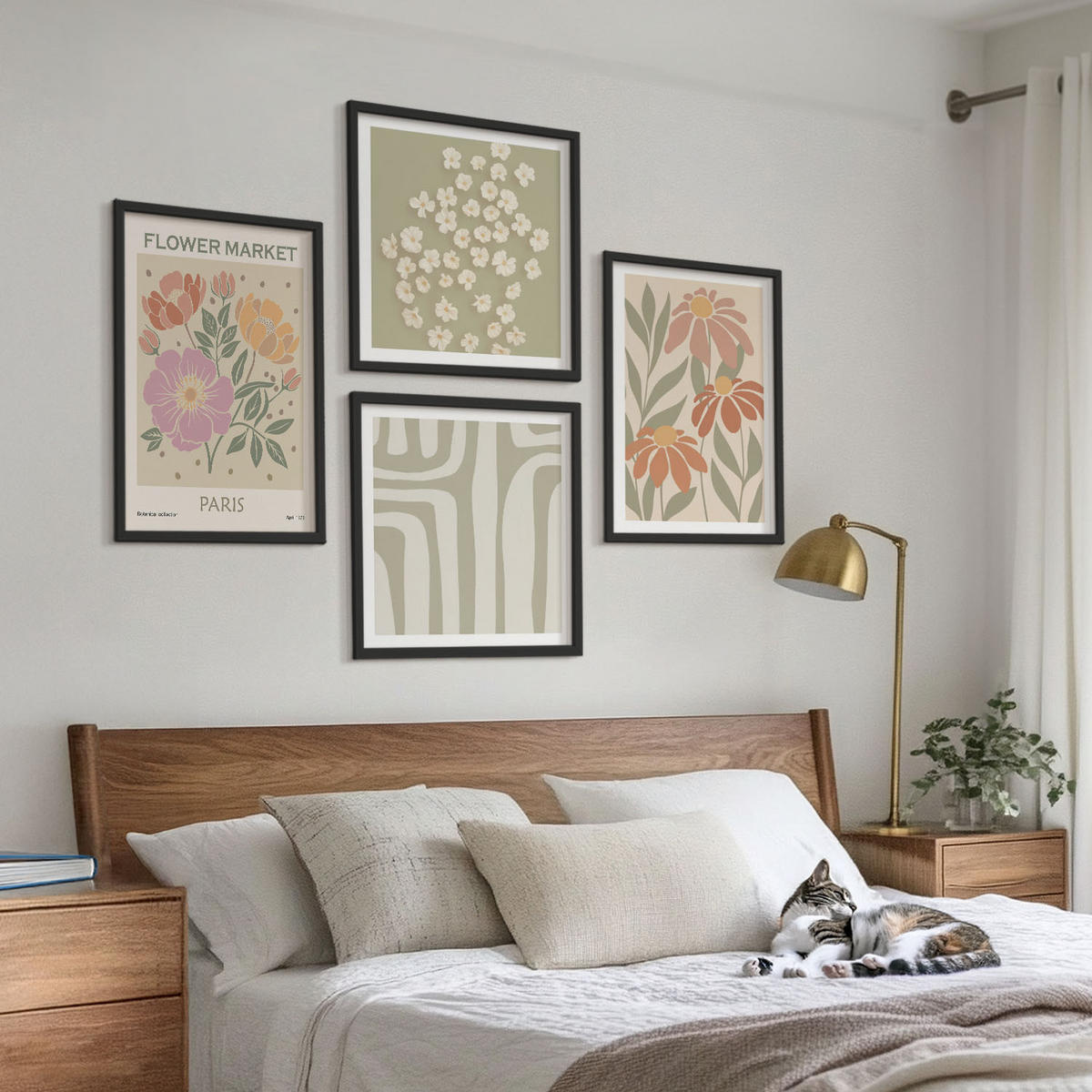 BILDER SET 4er Set - 50x50 cm & 40x60 cm Schwarzer Rahmen - Botanische Motive, Pariser Minimalismus - Schwarz, Kunststoff (50/50cm) - TULUP