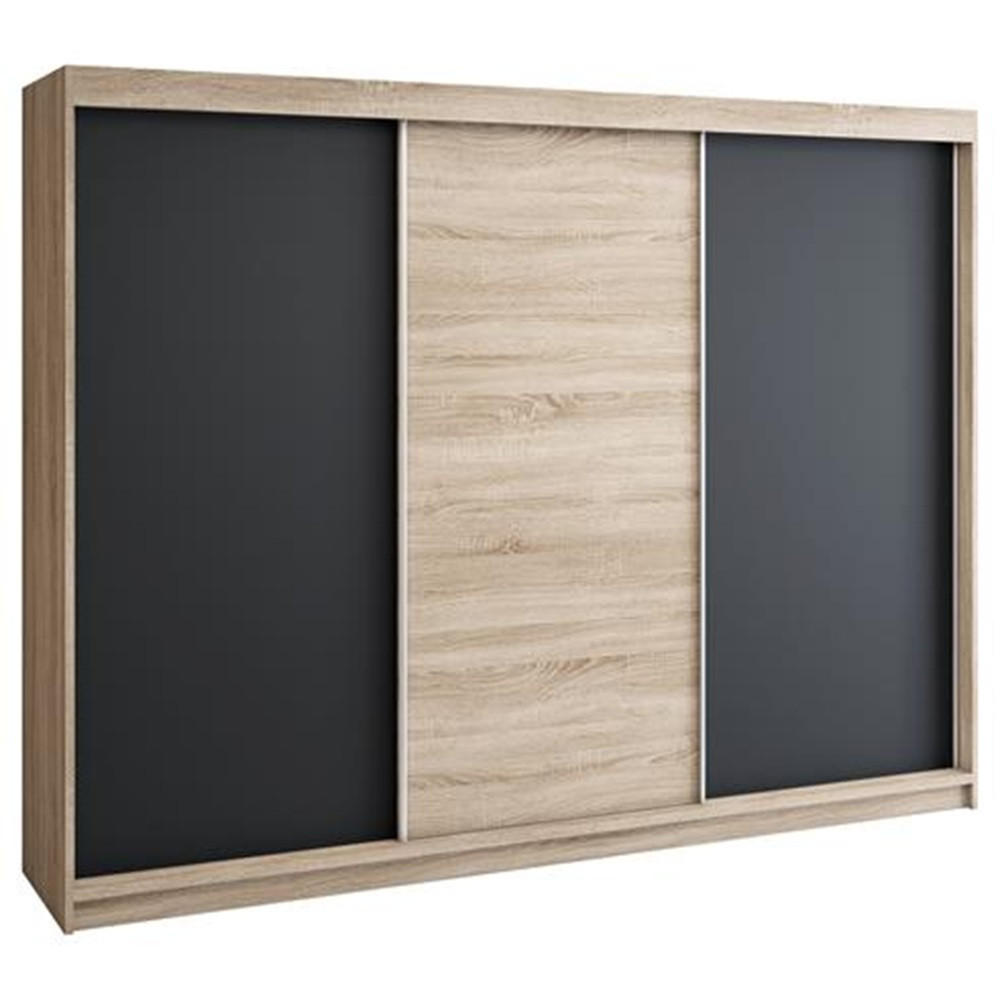 SCHWEBETÜRENSCHRANK 200 CM MERO Farbe: Sonoma / schwarz / sonoma / schwarz - Schwarz/Braun, Holzwerkstoff (200/215/59.5cm) - A&J MöbelLand