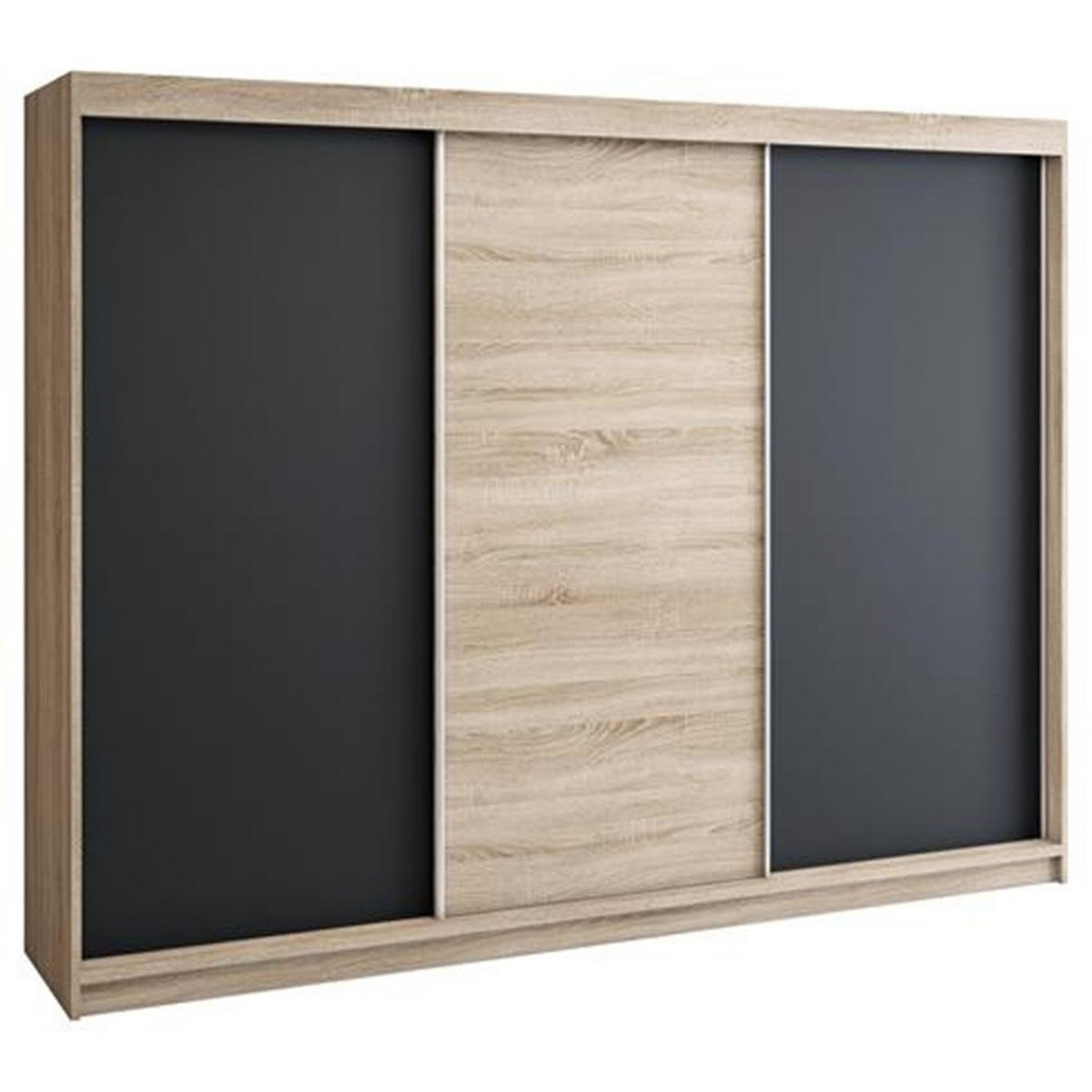 SCHWEBETÜRENSCHRANK 200 CM MERO Farbe: Sonoma / schwarz / sonoma / schwarz - Schwarz/Braun, Holzwerkstoff (200/215/59.5cm) - A&J MöbelLand