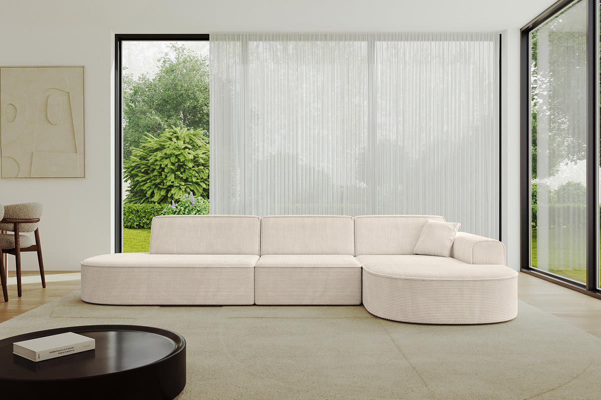 ECKSOFA Ottomane Rechts MARI-L2 - 317x163x73,5 cm Beige Cord - Beige/Schwarz, Holzwerkstoff/Kunststoff (317/163cm) - ALTDECOR