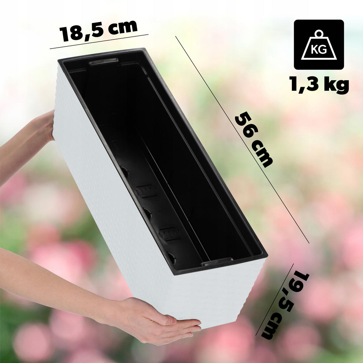 BLUMENKASTEN mit Einsatz 56 cm, Weiß - Weiß, Kunststoff - KADAX