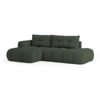 ECKSOFA FLUMA L-S Grün Boucle-Stoff mit Schlaffunktion - Grün, Holz (279/158cm) - MASSENO