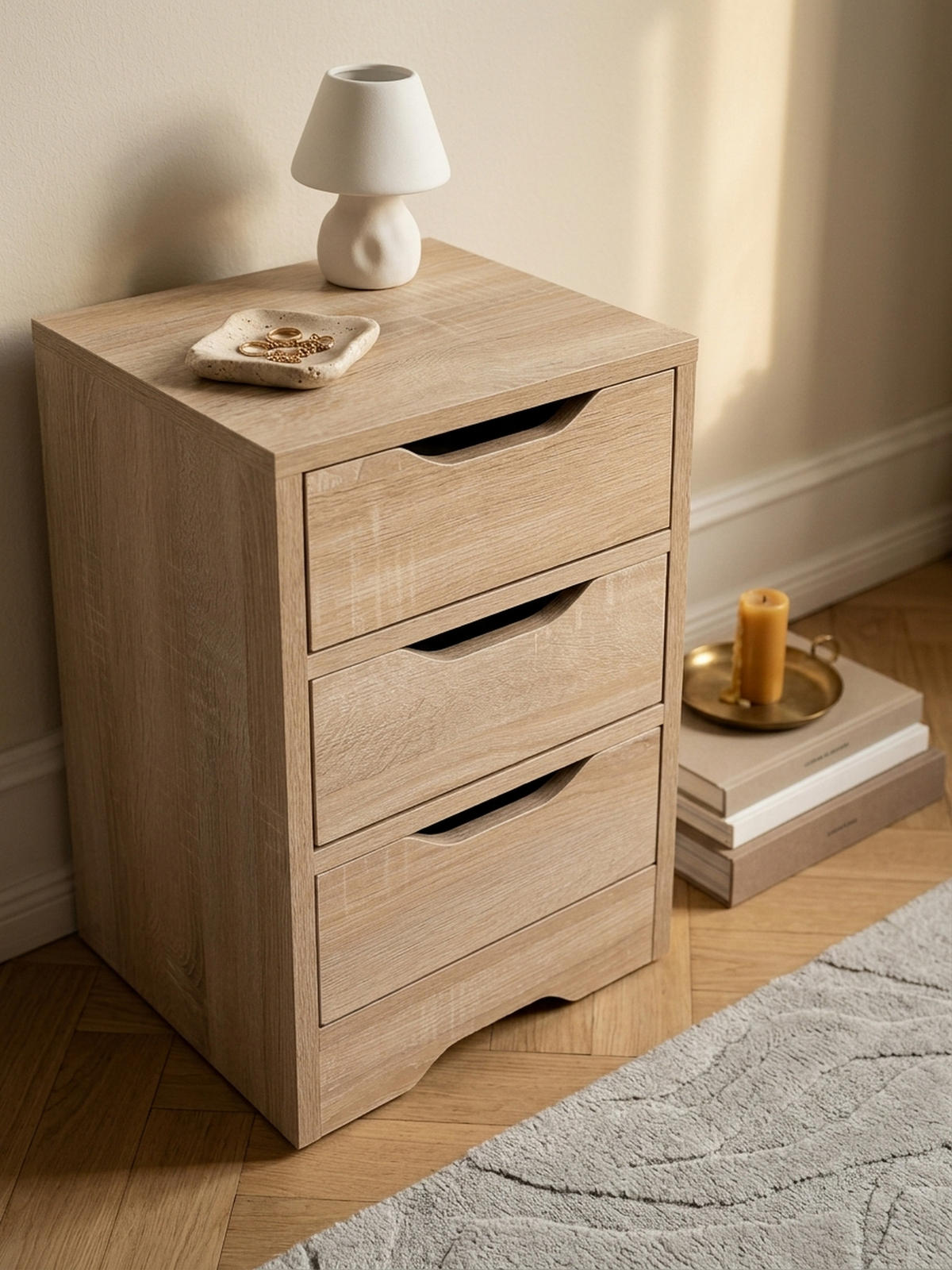 NACHTTISCH 3 Schubladen Modern Kratzfest Wasserabweisend, Beige 31x31x49 cm - Beige/Braun, Holz (31/49/31cm) - KADIMA DESIGN