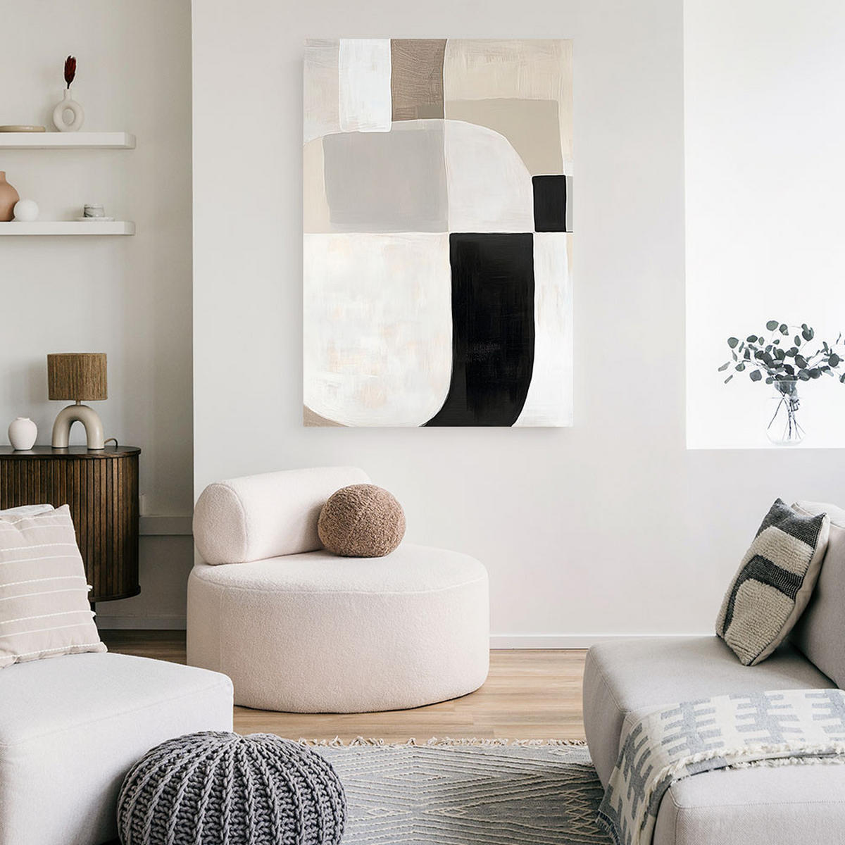 LEINWANDBILD Formen Abstraktion Minimalismus 80x120cm - Beige, Textil (80/120cm) - Feeby