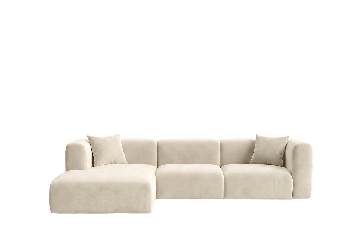 ECKSOFA L-Form, Velvet-Stoff Bluvel, Creme, Links, GRETA - Creme, Holz (318/179cm) - Kaiser Möbel