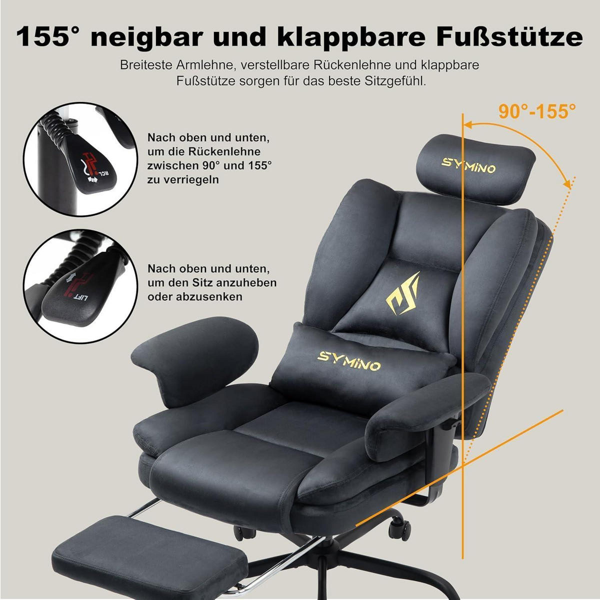 GAMING Stuhl mit Fußstütze Wildlederimitat Grau - Grau, Kunststoff (57/124/54cm)