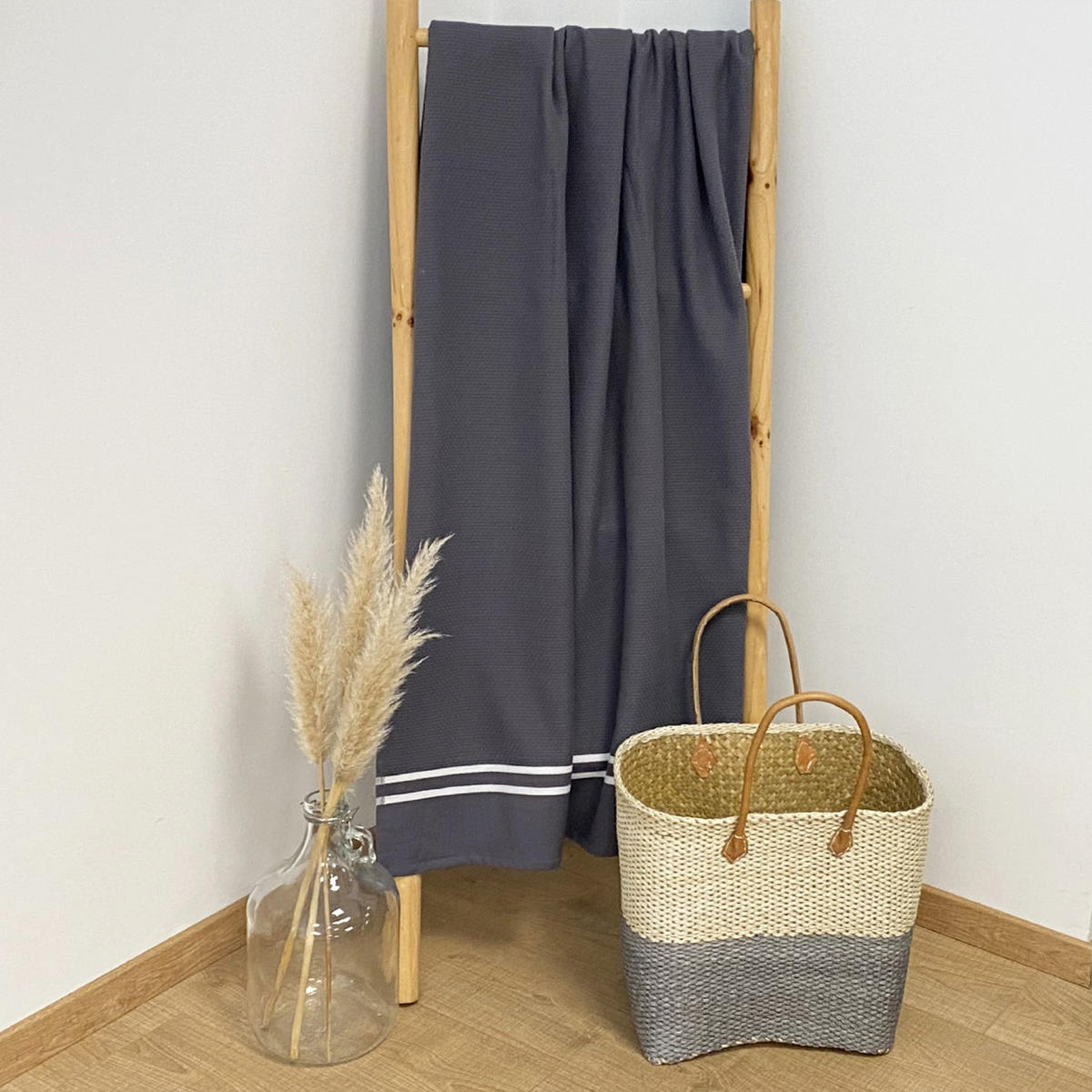 HAMAMTUCH mit Frotteefutter Waffle Anthrazit 90x170 355g/m² - Grau, Textil (90/170cm) - LE COMPTOIR DE LA PLAGE