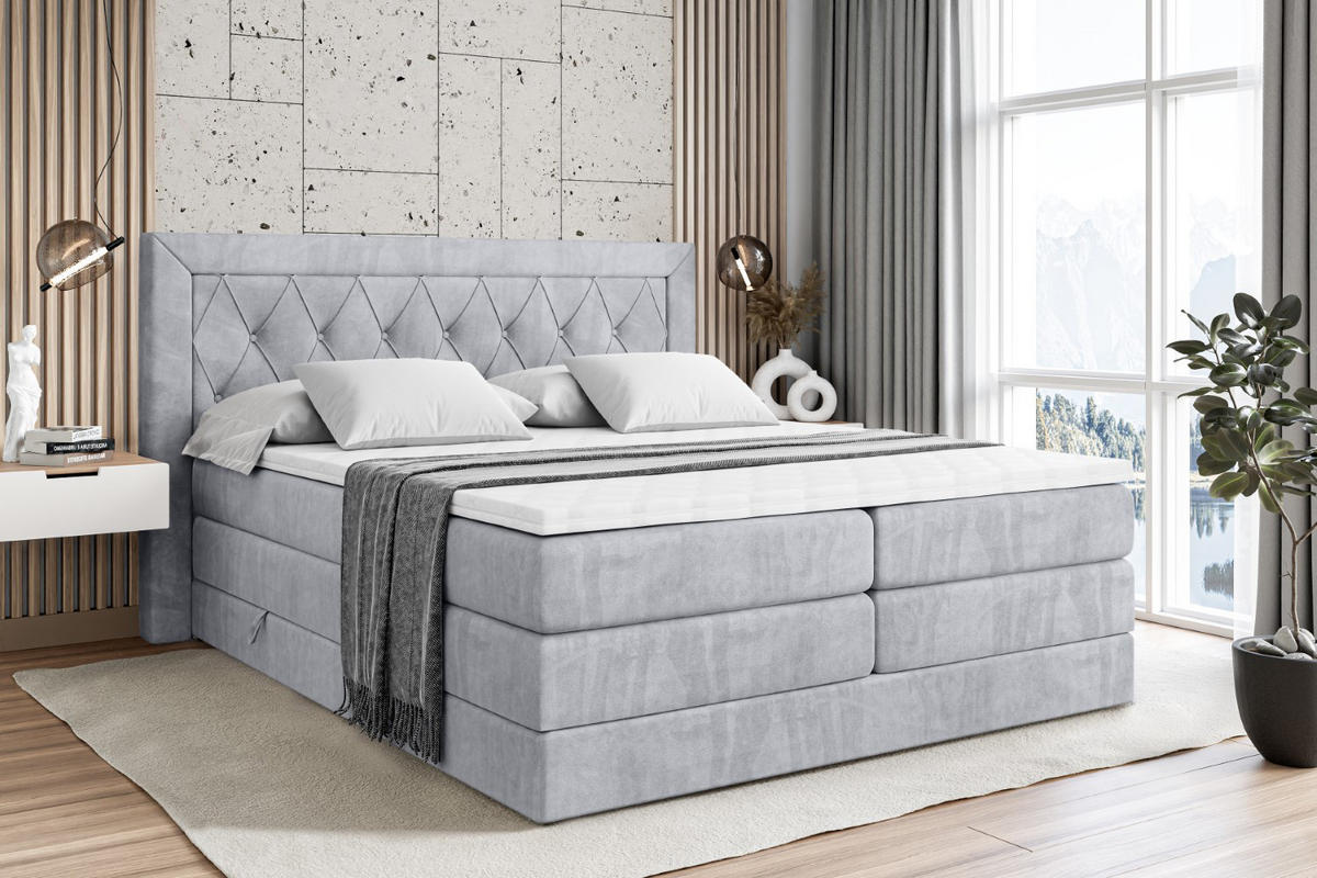 BOXSPRINGBETT NOEL KING - 160 x 200 - H3/H4 - Hellgrau - Hellgrau, Holzwerkstoff (160/200cm) - ALTDECOR