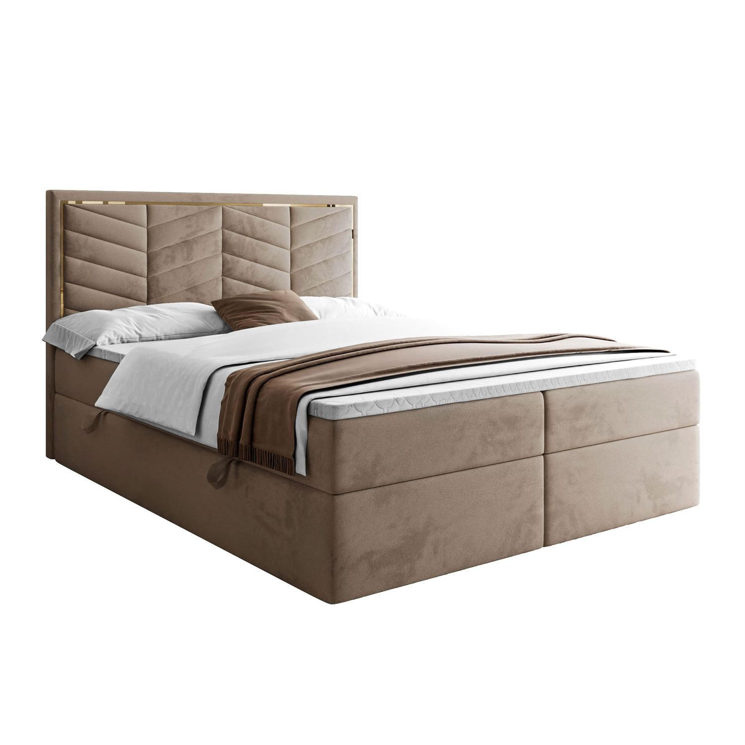 KONTINENTALBETT AURORA 140x200 mit Bettkasten Royal Velvet 176 - Creme, Textil (140/200cm) - Lookway