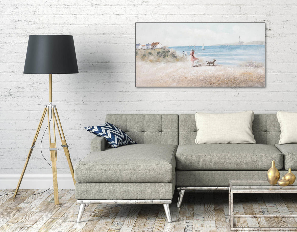 ACRYLBILD HANDGEMALT 120/60 cm - Blau/Beige, Holz/Textil (120/60cm) - KUNSTLOFT