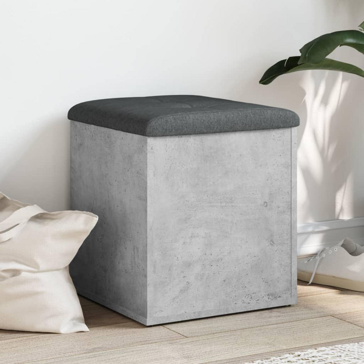 SITZBANK Jona mit Stauraum Betongrau 42x42x45 cm - Hellgrau, Holz (42/45/42cm) - DELUKE