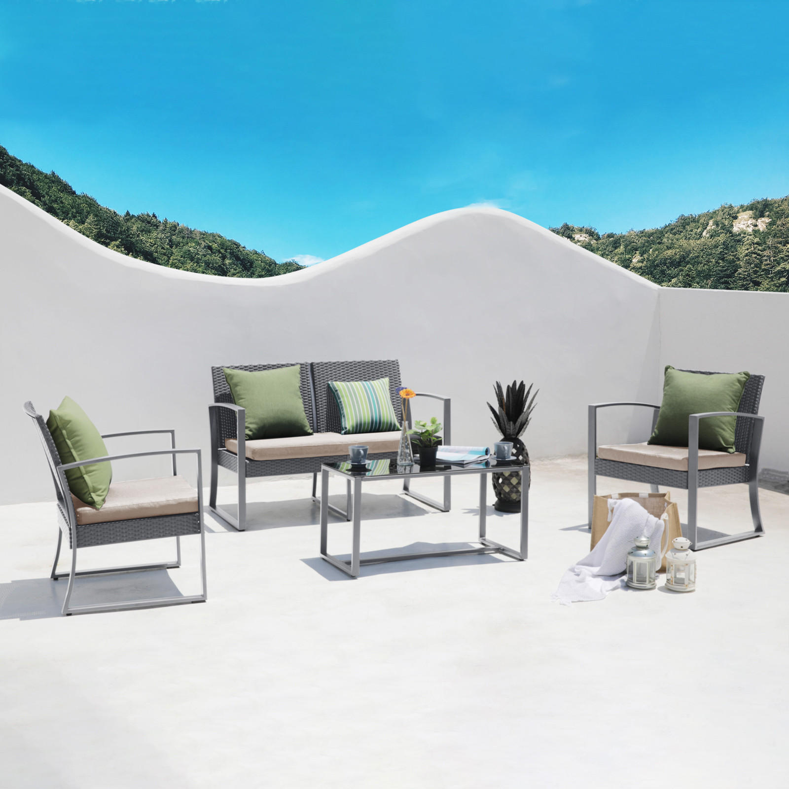 GARTENSET Lois XL Grau/Beige - Beige/Grau, Kunststoff - SVITA