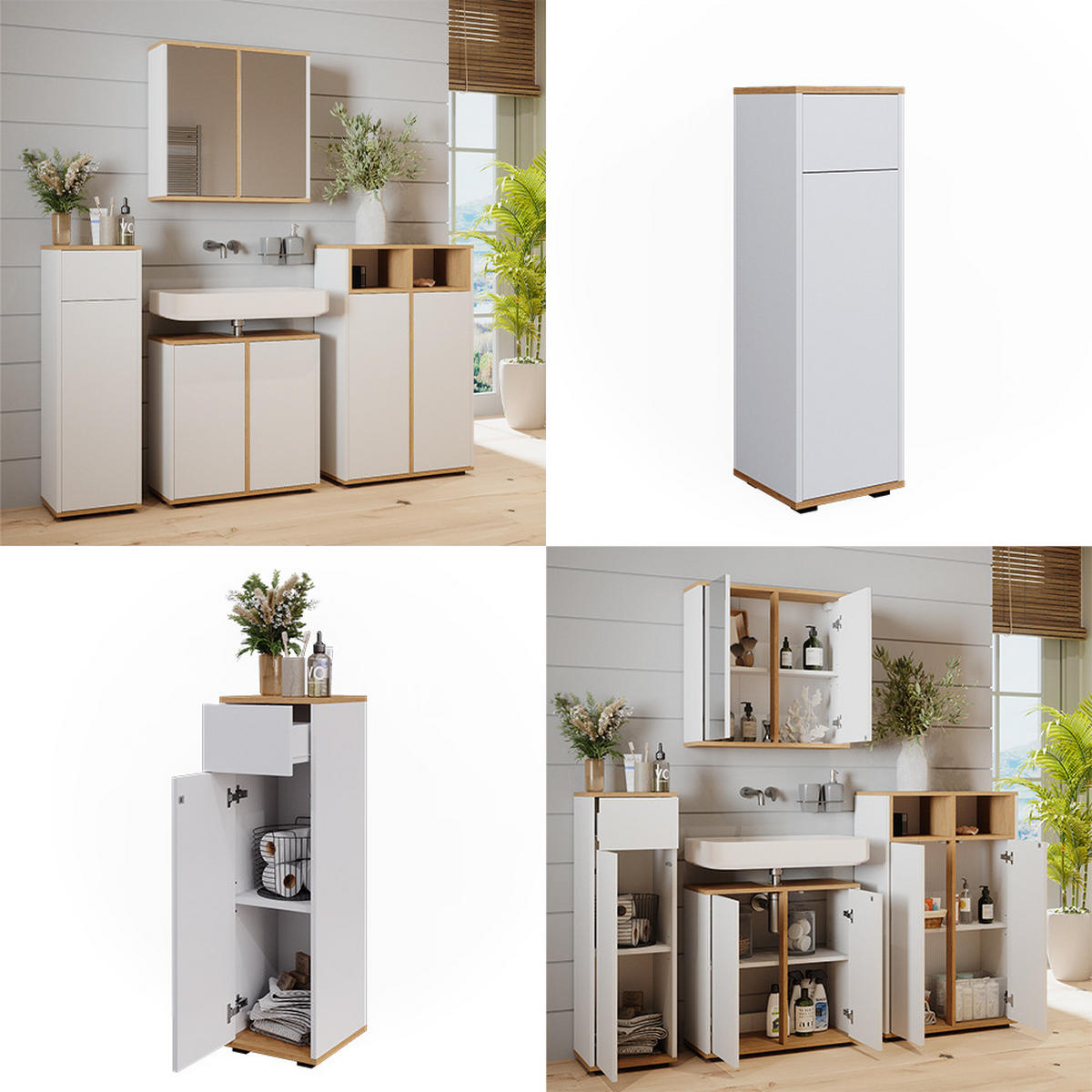 MIDISCHRANK Didi Weiß/Artisan 30 x 97 cm mit Schublade - Weiß, Holzwerkstoff (30/97/30cm) - Vicco