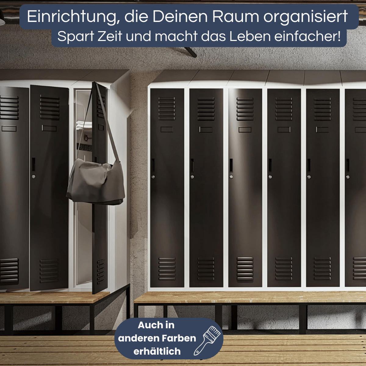 UMKLEIDESCHRANK Spind mit Sitzbank BARCA 2 Abteile 229,5x60x85cm Anthrazit - Anthrazit, Metall (60/229.5/85cm) - DELUKE