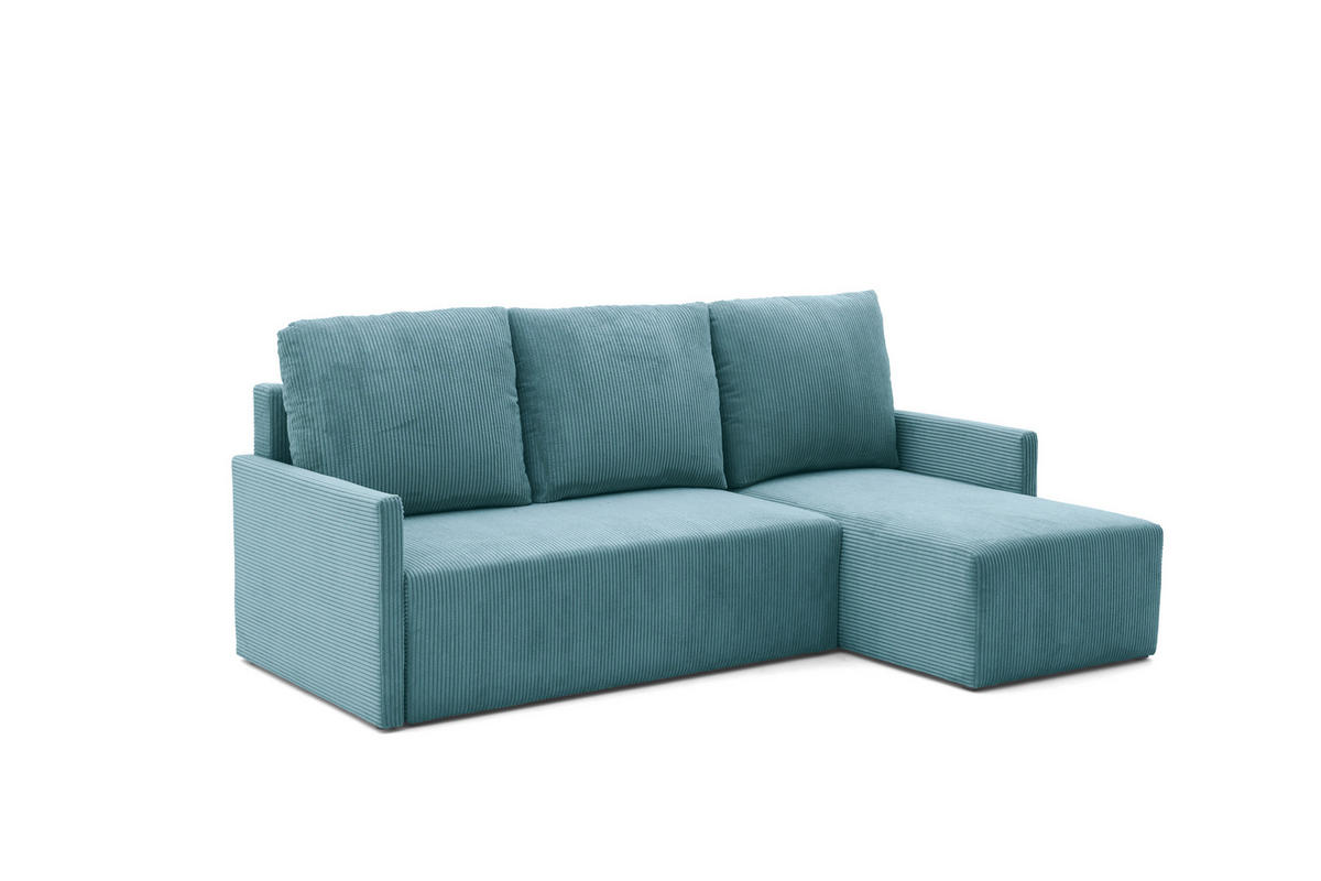 ECKSOFA GARDA L Links mit Schlaffunktion 132x198 Cord Blau - Blau/Schwarz, Holz/Kunststoff (209/145cm) - Muffo