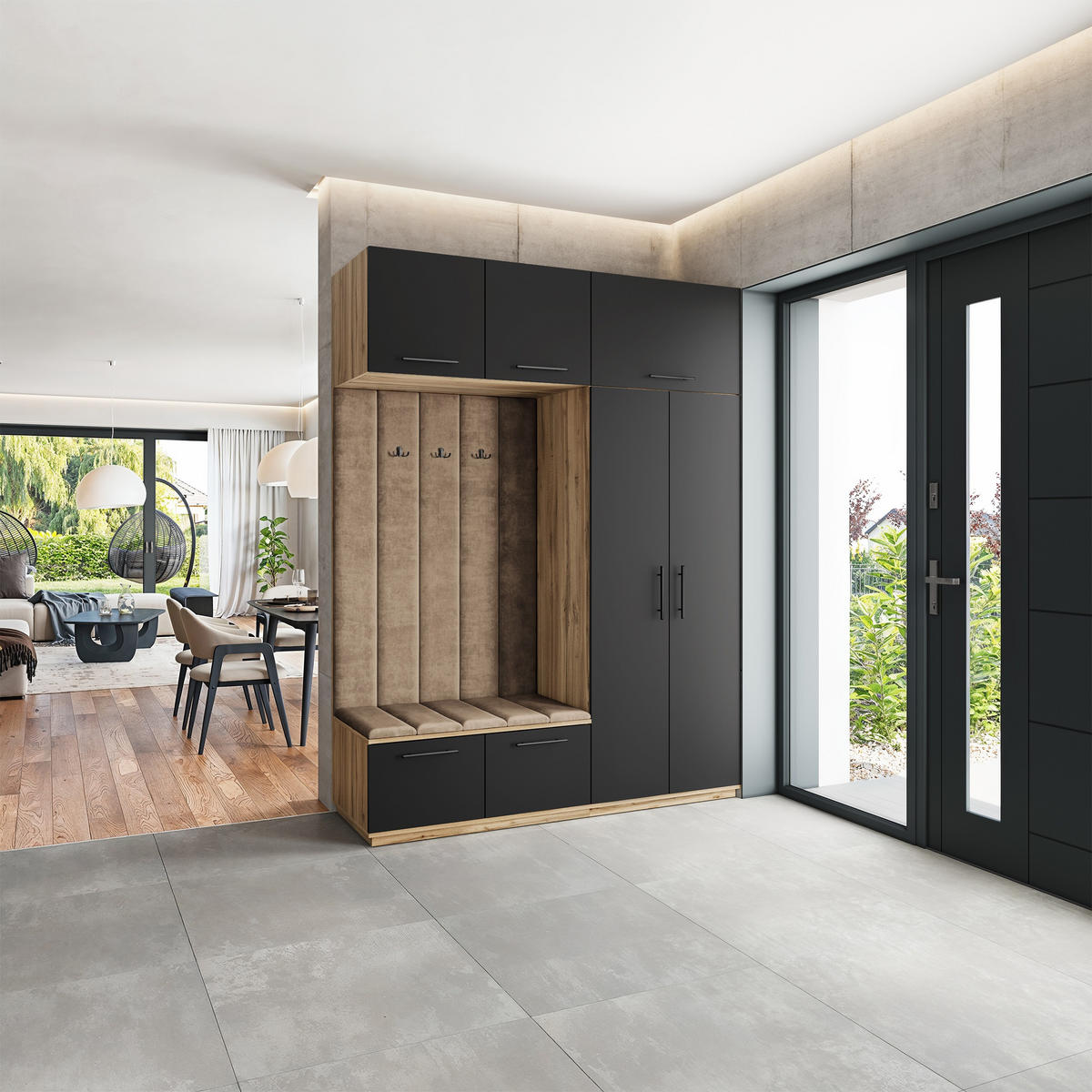 GARDEROBENSCHRANK REMA 180/240/60 cm Modern Garderobe-Set Eiche Wotan - Beige/Eiche Wotan, Holzwerkstoff (180/240/60cm) - MASSENO