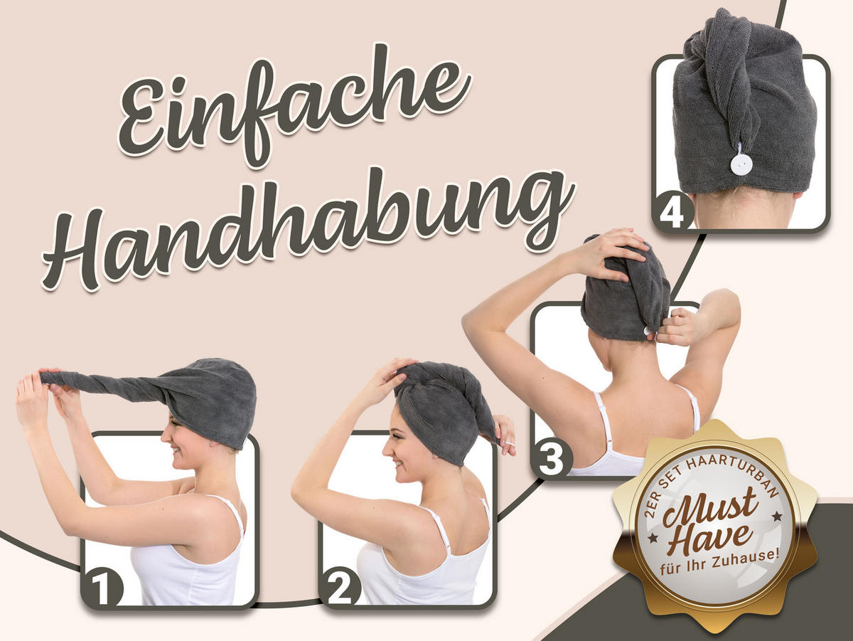 HAARTURBAN, 2er-Set, 25x65 cm, 80% Polyester, 20% Polyamid, Grau - Anthrazit, Textil (25/65cm) - Zollner