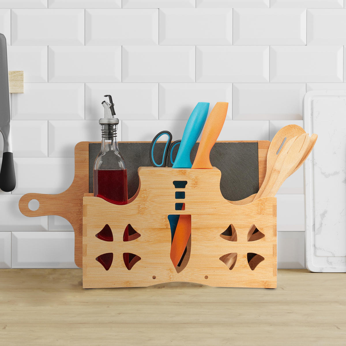 BESTECKHALTER - Hellbraun, Holz (33/20/17cm) - Relaxdays