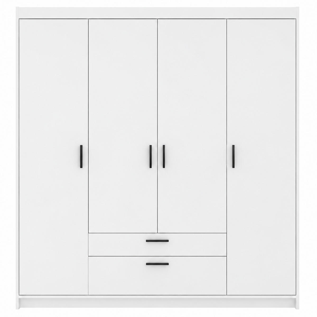 DREHTÜRENSCHRANK Elena mit 4 Türen und 2 Schubladen, ohne Spiegel Weiß - Weiß, Holzwerkstoff (176/190/53cm) - Beautysofa