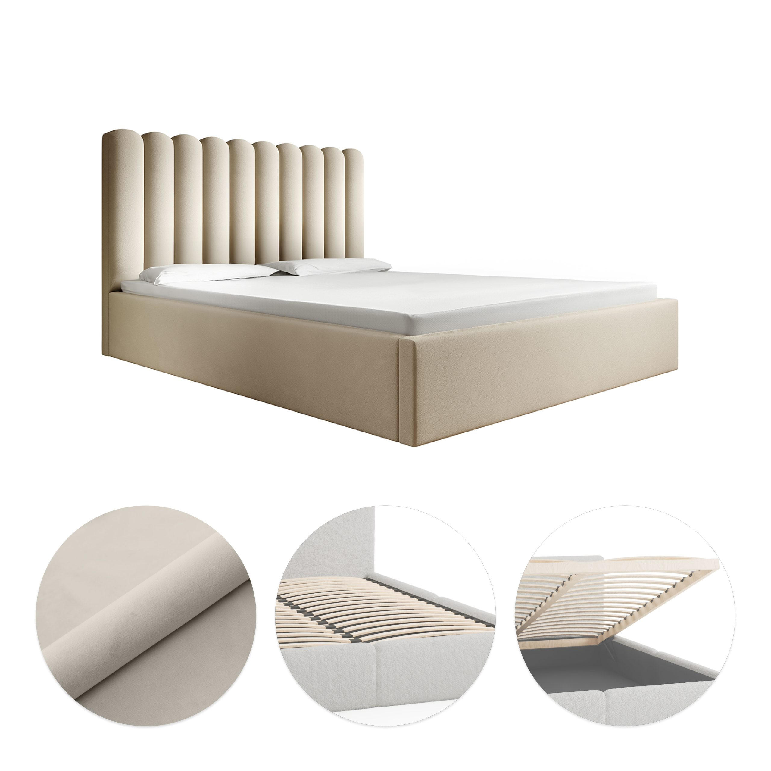 POLSTERBETT mit Kopfstütze Priesa 120x200 cm, Beige - Beige, Textil (120/200cm) - Fedve