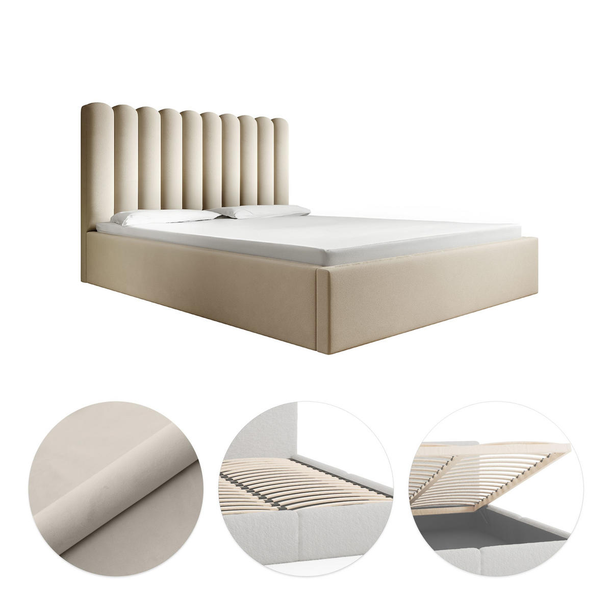 POLSTERBETT mit Kopfstütze Priesa 120x200 cm, Beige - Beige, Textil (120/200cm) - Fedve