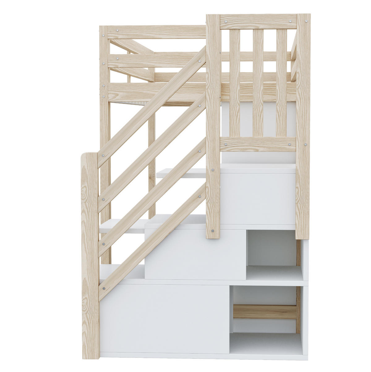 HOCHBETT 90/200 cm mit LED-Beleuchtung, Stauraumfächern und Kleiderschrank, Natur /Weiß - Naturfarben, Holzwerkstoff (90/200cm) - Redom