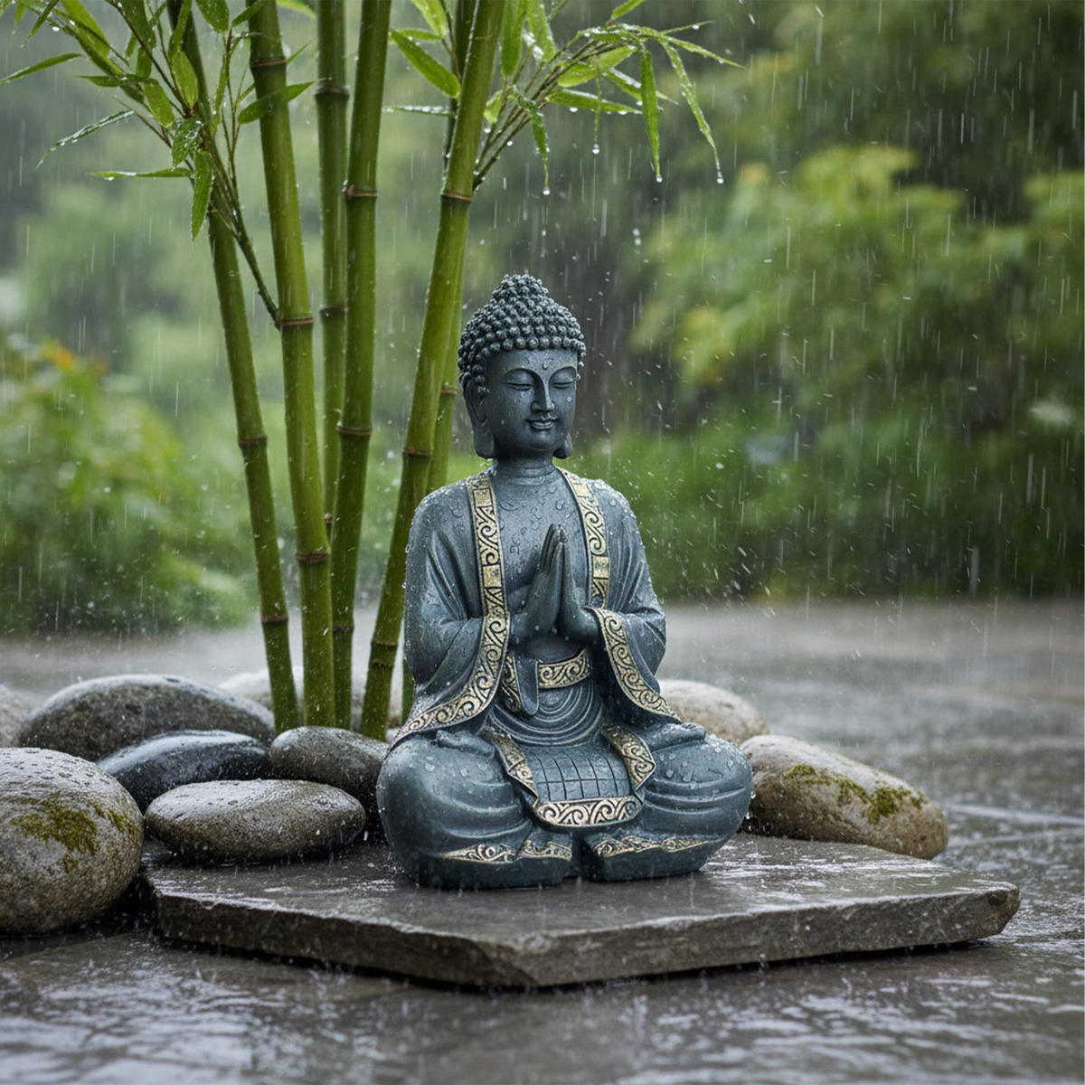 BUDDHA Figur - Anthrazit, Kunststoff (23/38/16cm) - Relaxdays