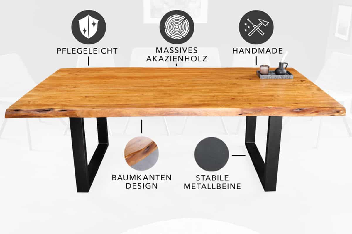 ESSTISCH MAMMUT Akazie 200cm - Schwarz/Braun, Holz/Metall (100/200/76cm) - riess-ambiente