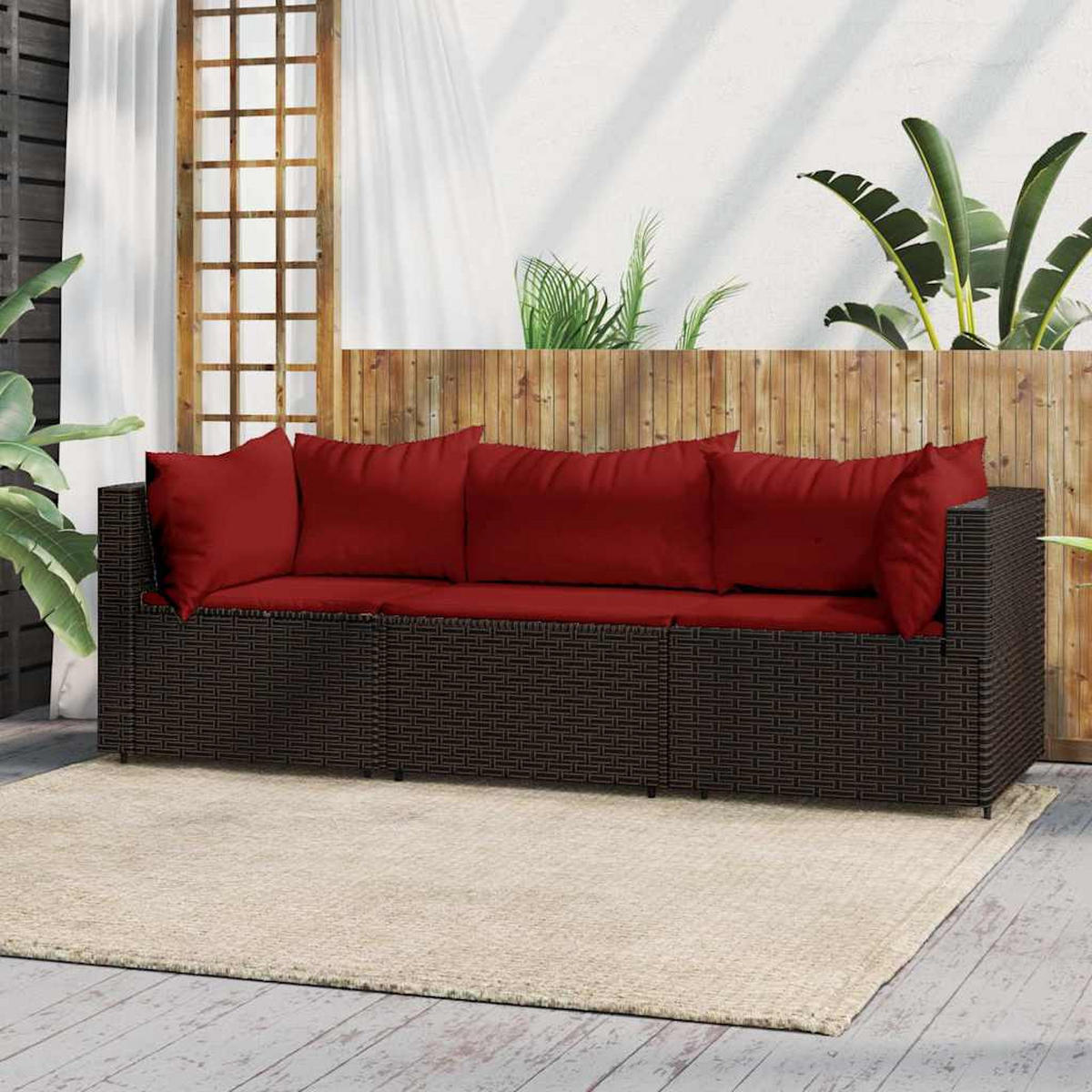 GARTEN-LOUNGE-SET 3-teilig Mit Kissen Braun Poly Rattan - Braun, Kunststoff (63/57.5/63cm) - vidaXL