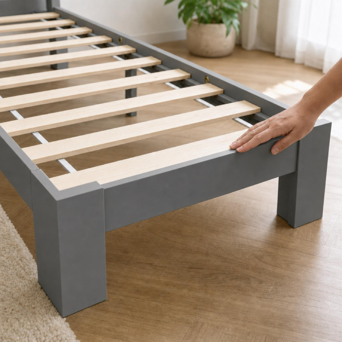 BETT Grau Massivholz Kiefer mit Lattenrost 90x200 cm - Anthrazit, Holz - Relaxdays
