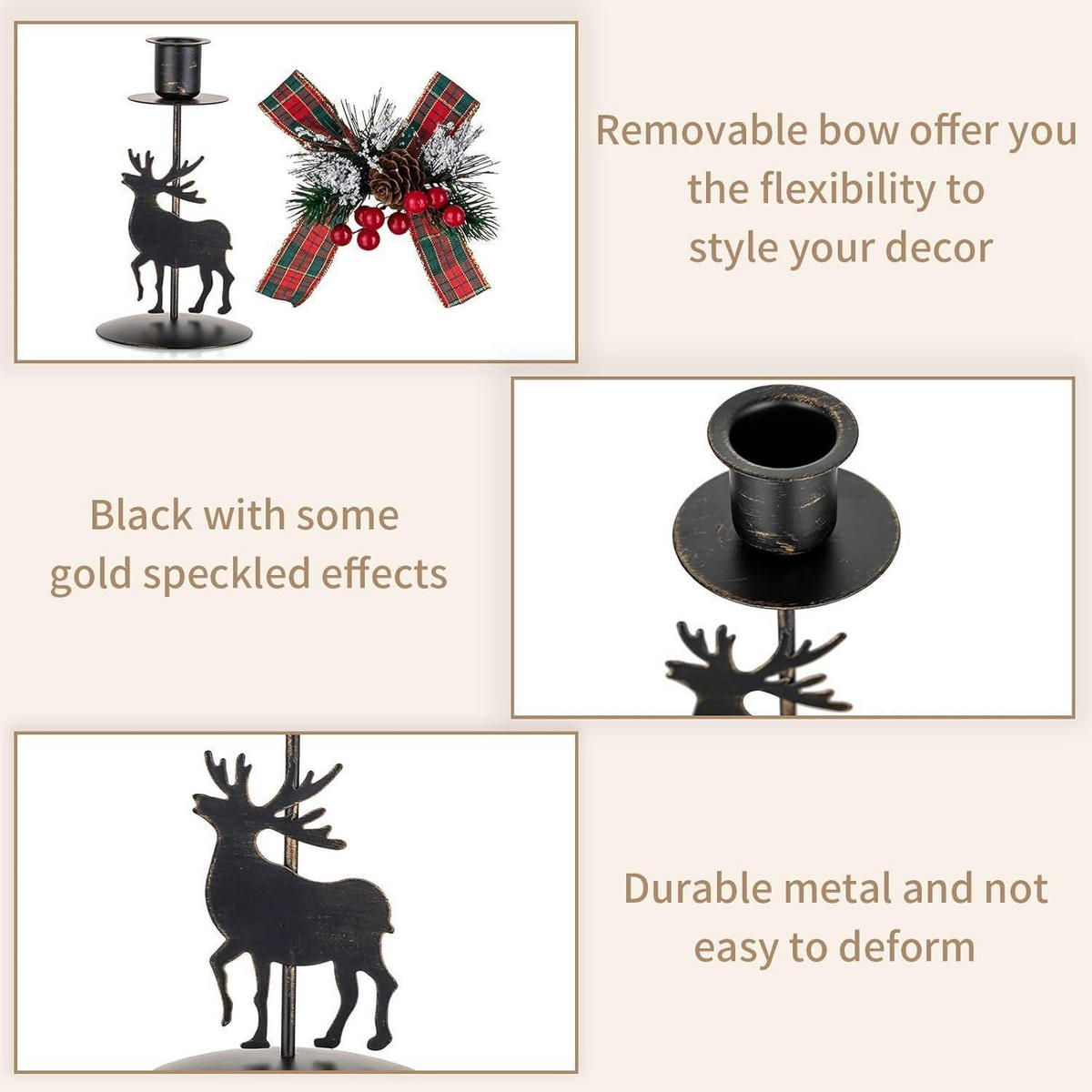 KERZENSTÄNDER 2-teiliges Set Hirsch Geweih Schwarz 15 cm - Schwarz, Metall (8/15/8cm)