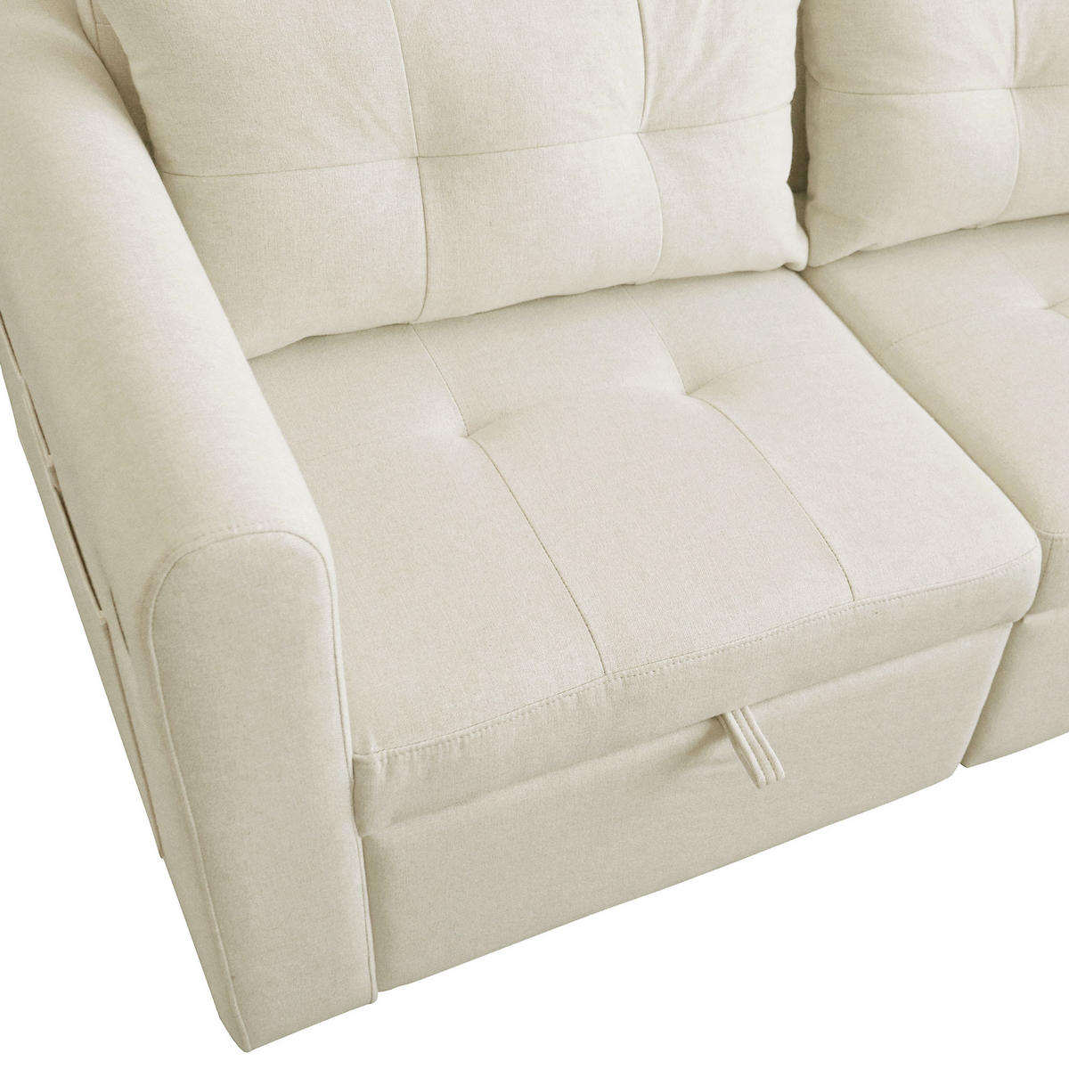 2-SITZER SCHLAFSOFA Leinen Beige mit verstellbarer Rückenlehne USB und Kissen - Beige, Holzwerkstoff/Kunststoff (142/83/85cm) - WISHDOR