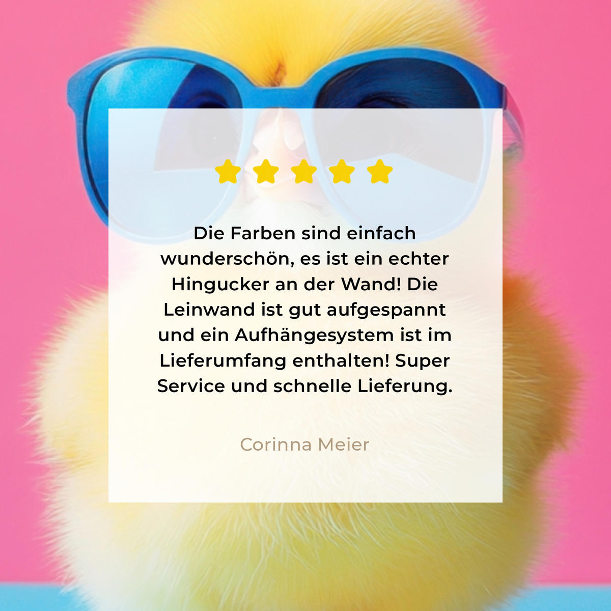 LEINWANDBILD Chick - Sonnenbrille - Blau Deko Groß 90x90 cm - Pink/Gelb, Textil (90/90cm) - MuchoWow